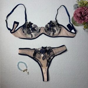 Elegant Blue and Cream Lace Lingerie Set